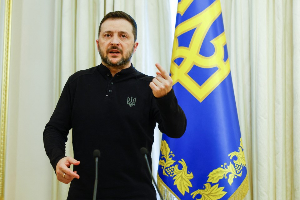 Volodymyr Zelenskyy speaking at a press conference.