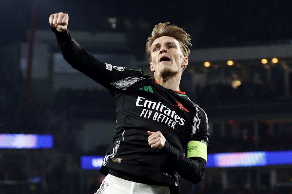 Martin Odegaard of Arsenal FC celebrating a goal.