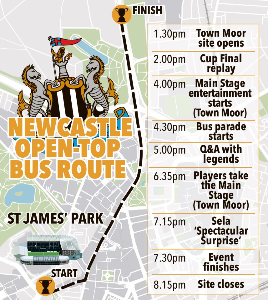Illustration of Newcastle open-top bus route map and schedule.
