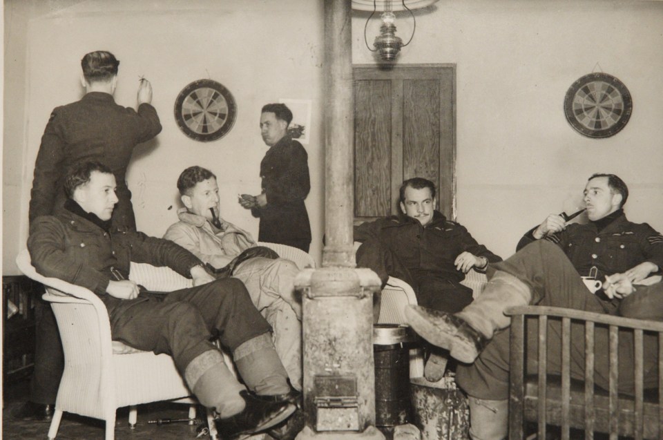 Photo of Battle of Britain pilots relaxing and playing darts.