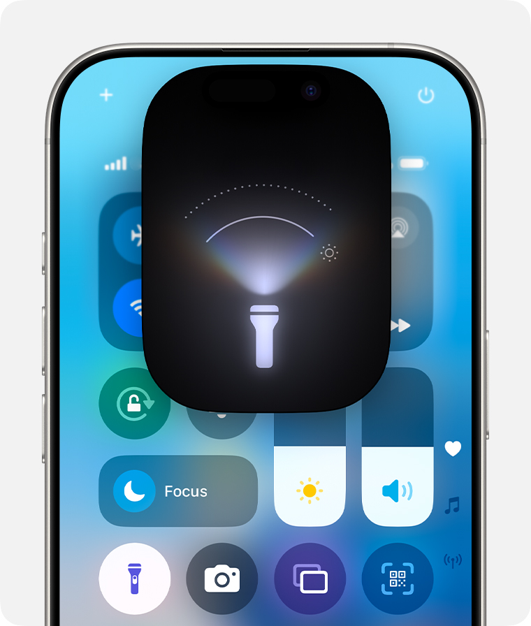 iPhone flashlight control center.