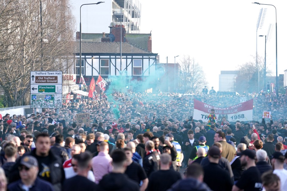 Manchester United fans protesting ownership and ticket prices.
