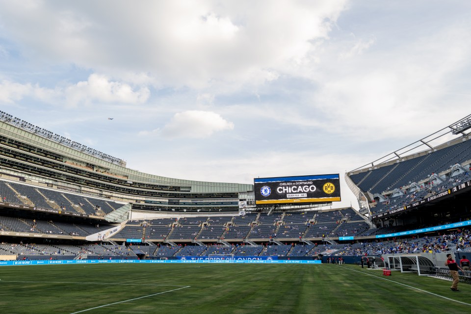 Soldier Field during a Chelsea vs. Dortmund soccer game.