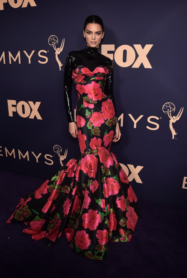 Kendall Jenner at the 71st Emmy Awards in a floral gown.