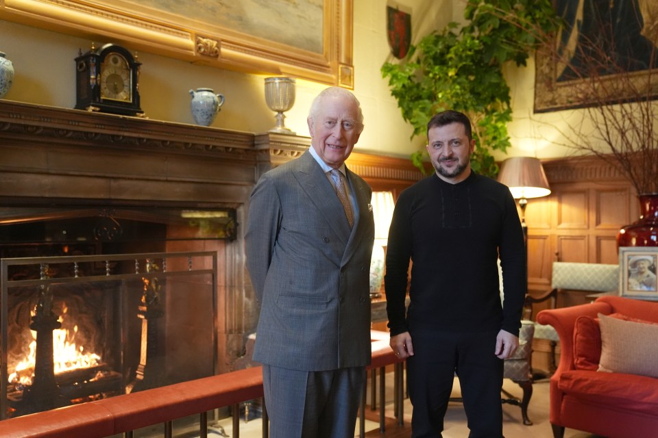 King Charles III and Ukrainian President Volodymyr Zelenskyy meeting at Sandringham.