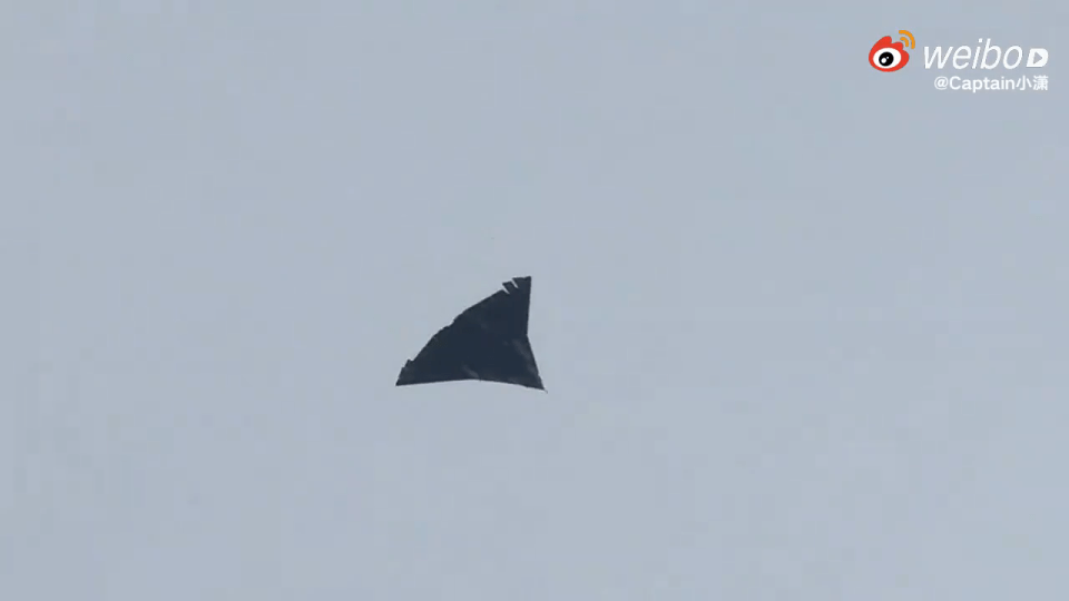 Photo of a Chinese stealth fighter jet in flight.