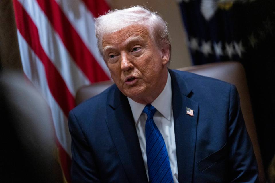 President Donald Trump answering a question from the media.