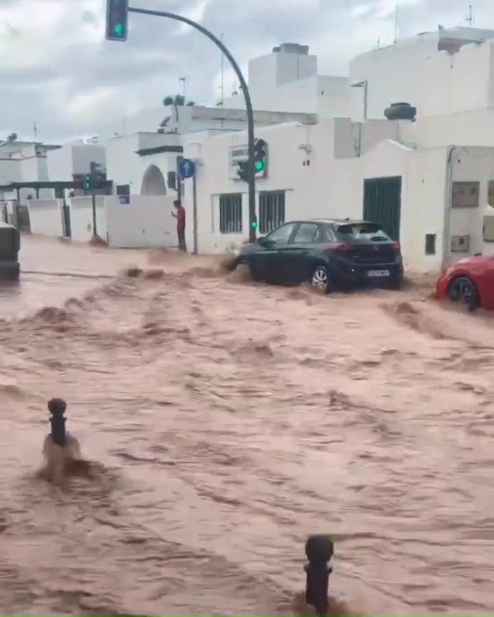 Flooded street in Lanzarote, Canary Islands.