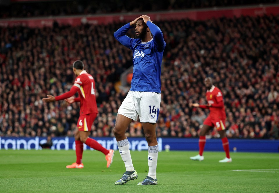 Everton's Beto reacts after a disallowed goal.