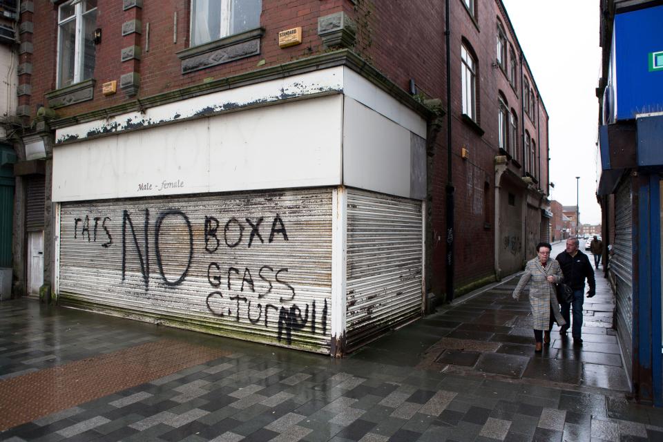 Graffiti on a closed shop in Blyth, Northumberland.