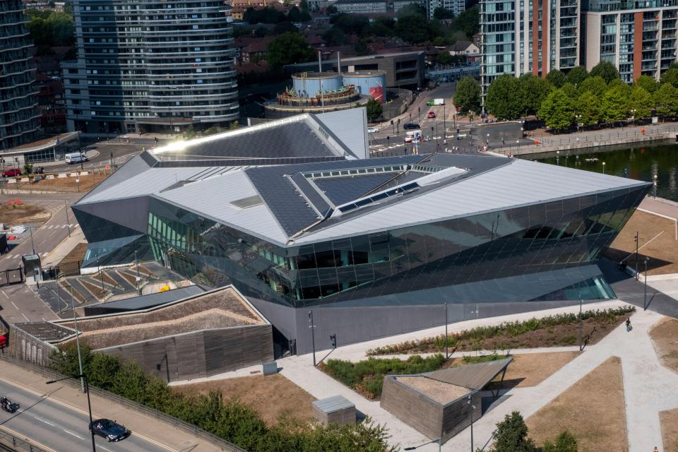 Aerial view of Newham City Hall in London.