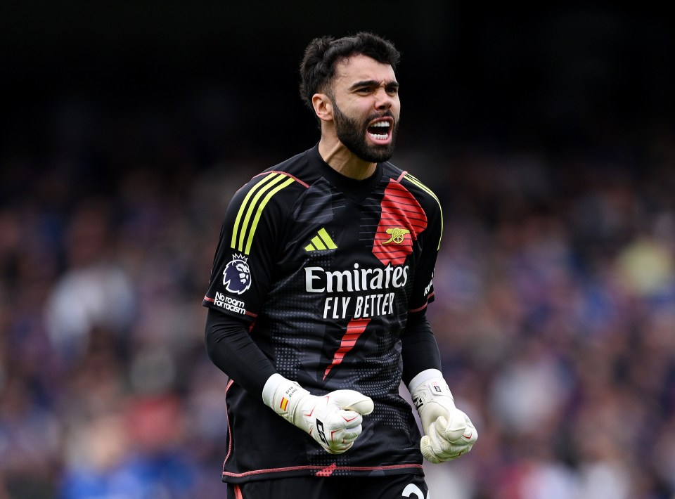 David Raya of Arsenal celebrating a goal.