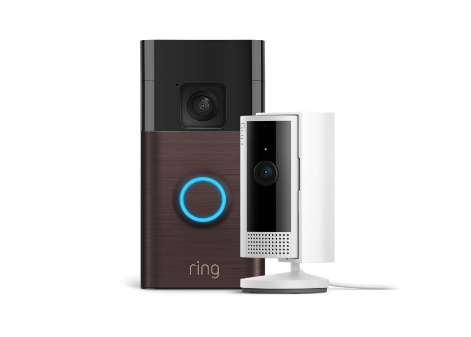 Ring doorbell and indoor camera security bundle.