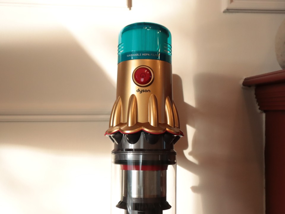 Dyson vacuum cleaner head with washable HEPA filter.