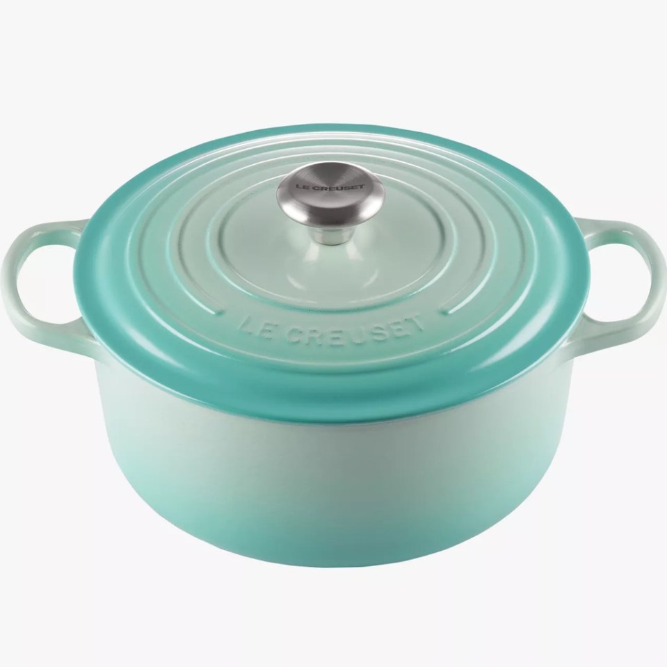 Le Creuset Dutch oven in teal.