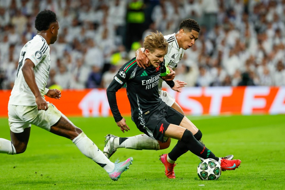 Arsenal's Martin Odegaard in action during a soccer match.