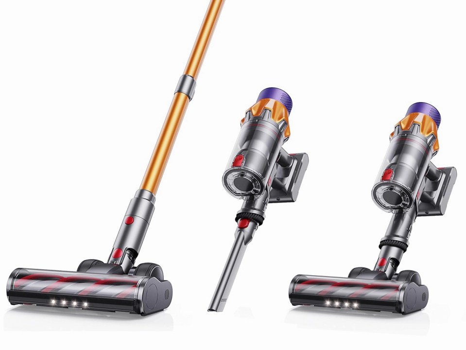 Cordless vacuum cleaner in three positions.