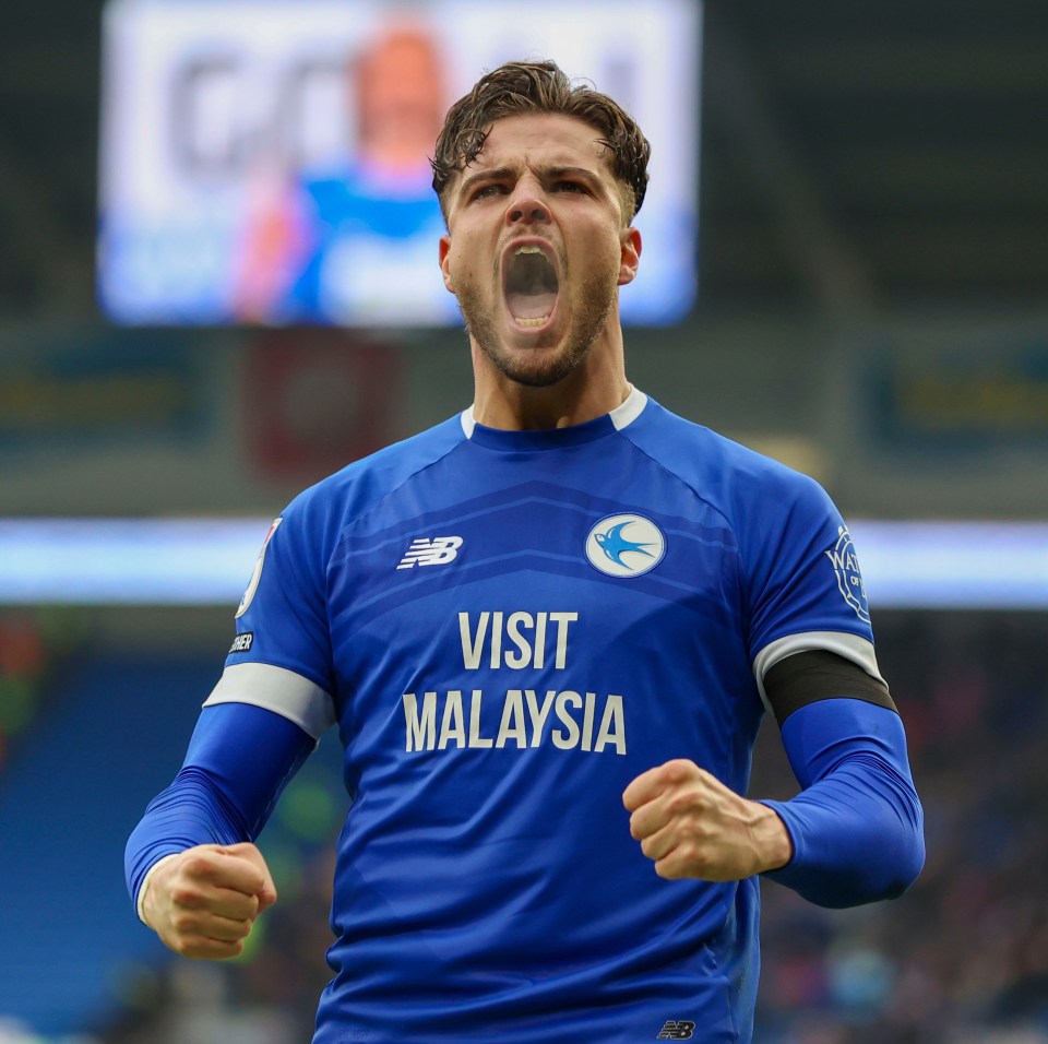 Ollie Tanner of Cardiff City FC celebrating a goal.