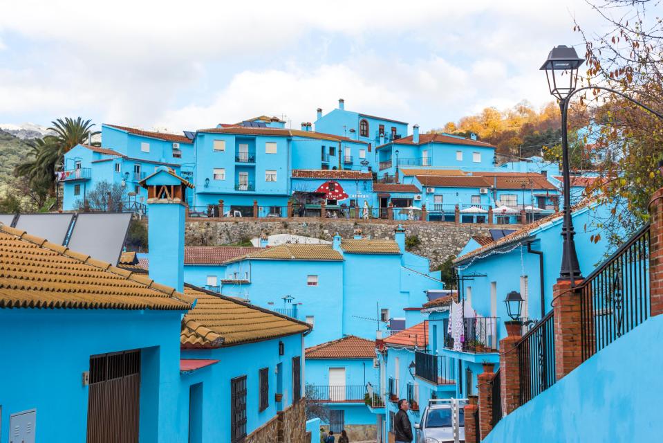 Blue-painted buildings in Juzcar, Spain.