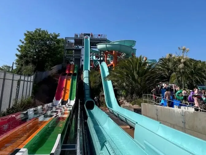 Water park with multiple water slides.