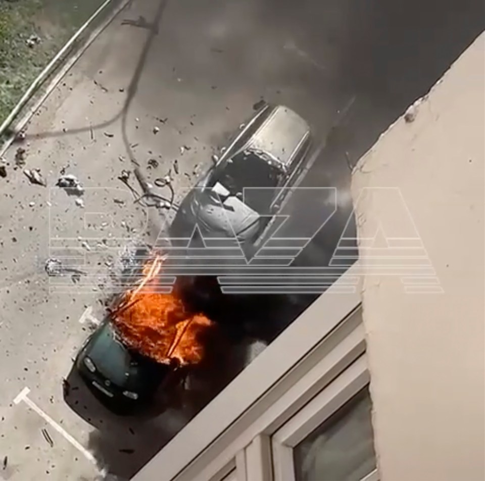 Burning cars after an explosion.