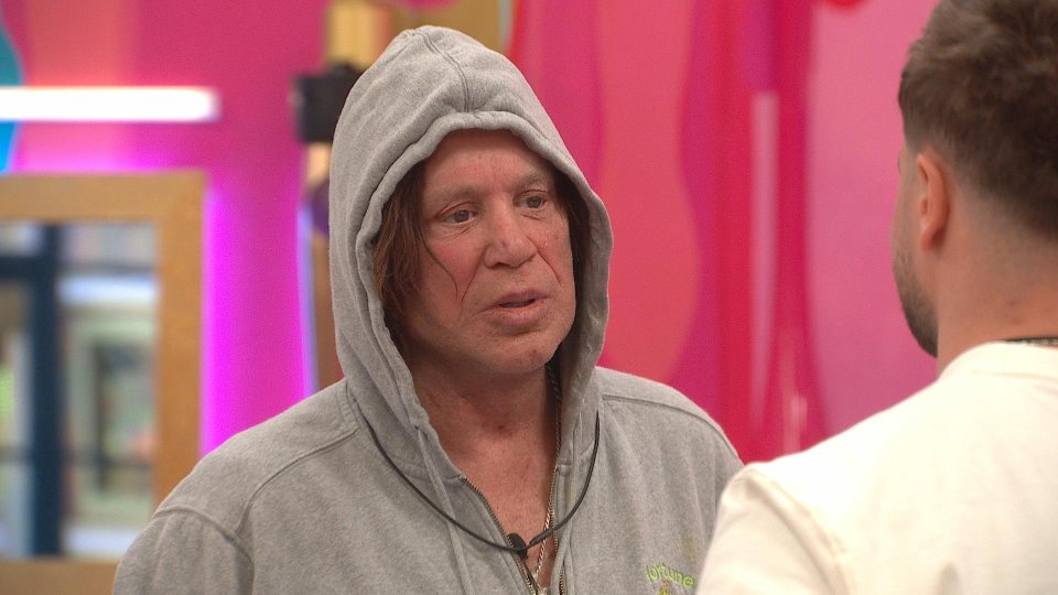 Mickey Rourke speaking to Chris Hughes on Celebrity Big Brother.