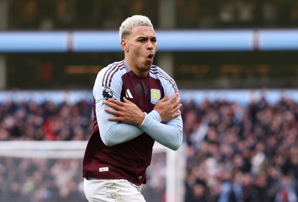 Morgan Rogers of Aston Villa celebrating a goal.