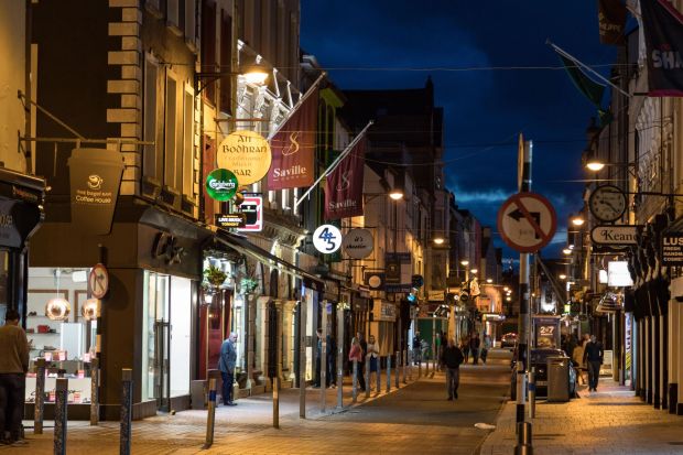 An image collage containing 1 images, Image 1 shows 2D0P0M7 Cork City, Ireland - 22nd April, 2018: Oliver Plunkett Street in Cork City on a Sunday night in the Republic of Ireland,Cork city is the Republic of I