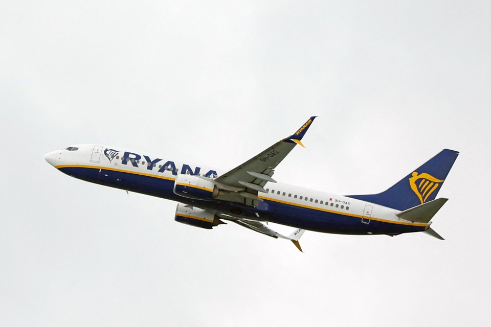 Ryanair plane taking off from Dublin Airport.