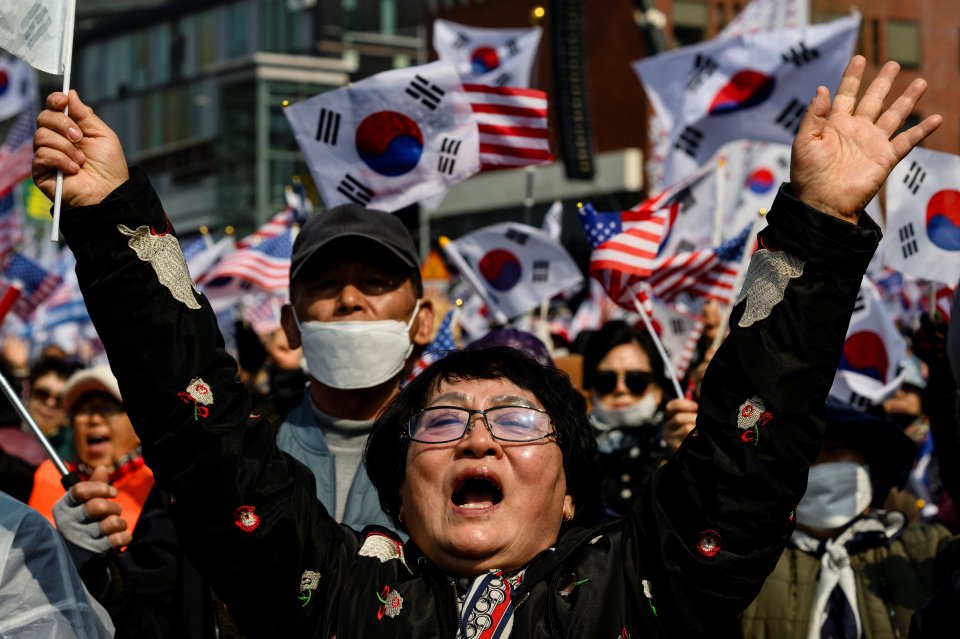 Supporters of South Korean President Yoon Suk Yeol protesting his impeachment.