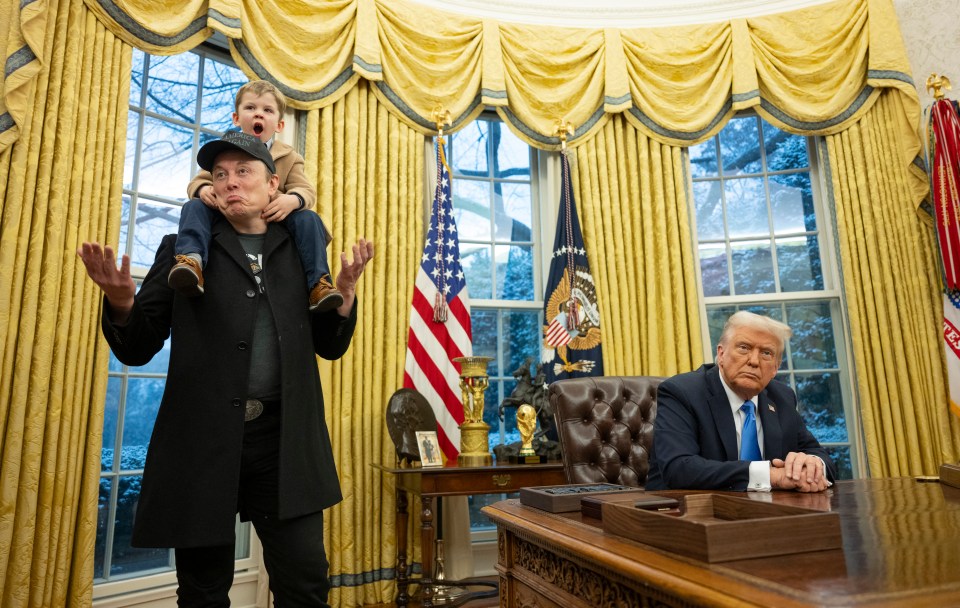Elon Musk and his son with President Trump in the Oval Office.