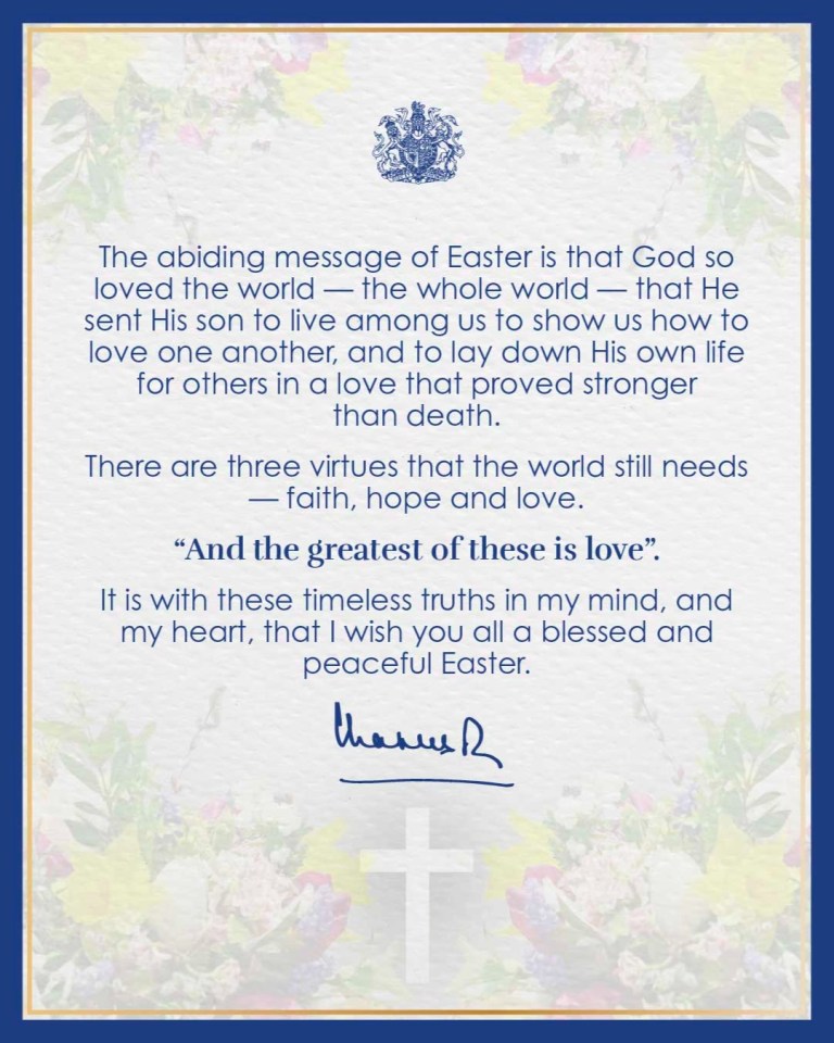 Easter message emphasizing love, faith, hope, and a peaceful Easter wish.