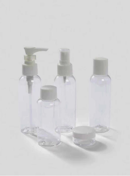 Set of travel-sized bottles and containers.
