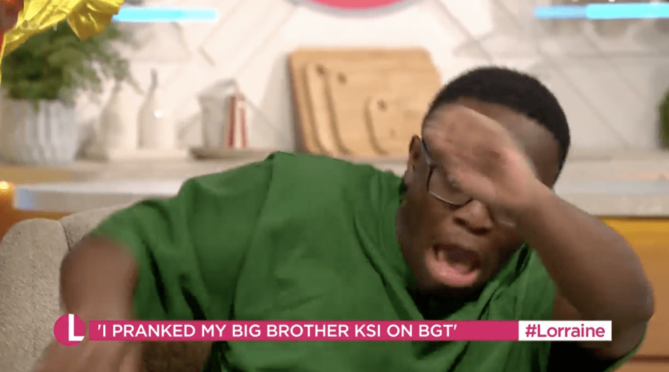 Deji reacting in shock after pranking his brother KSI on Britain's Got Talent.