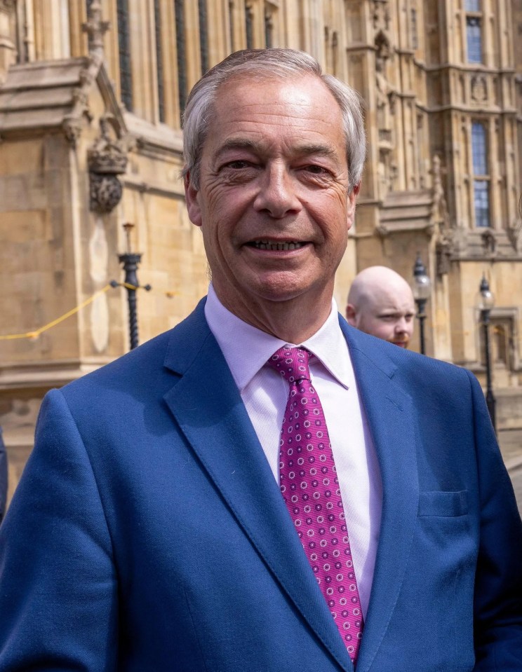 Nigel Farage and Sarah Pochin, Reform's first female MP, outside the Houses of Parliament.