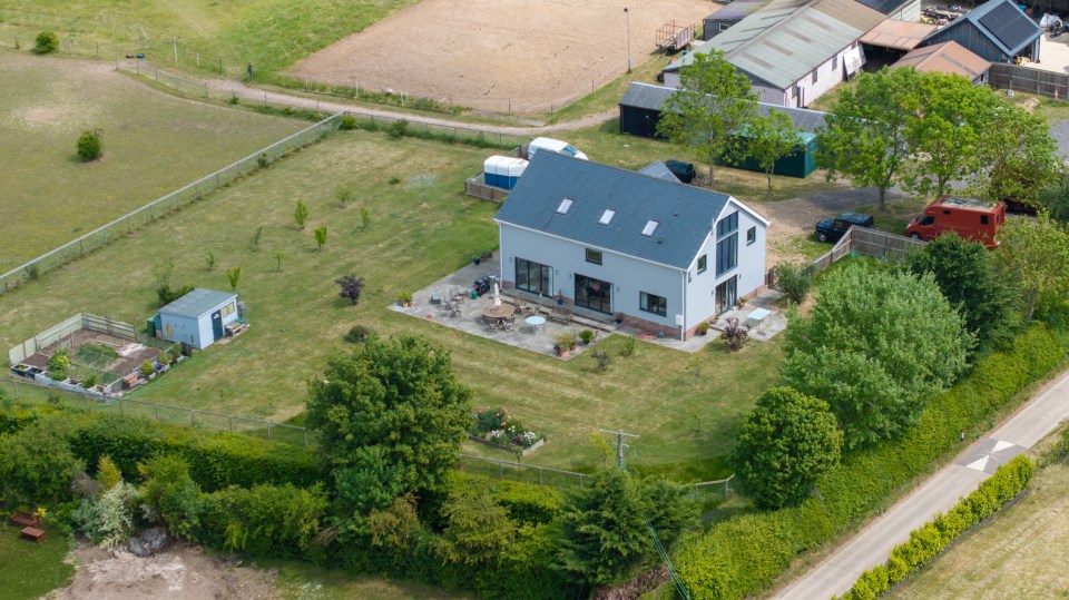 Aerial view of a house to be demolished.
