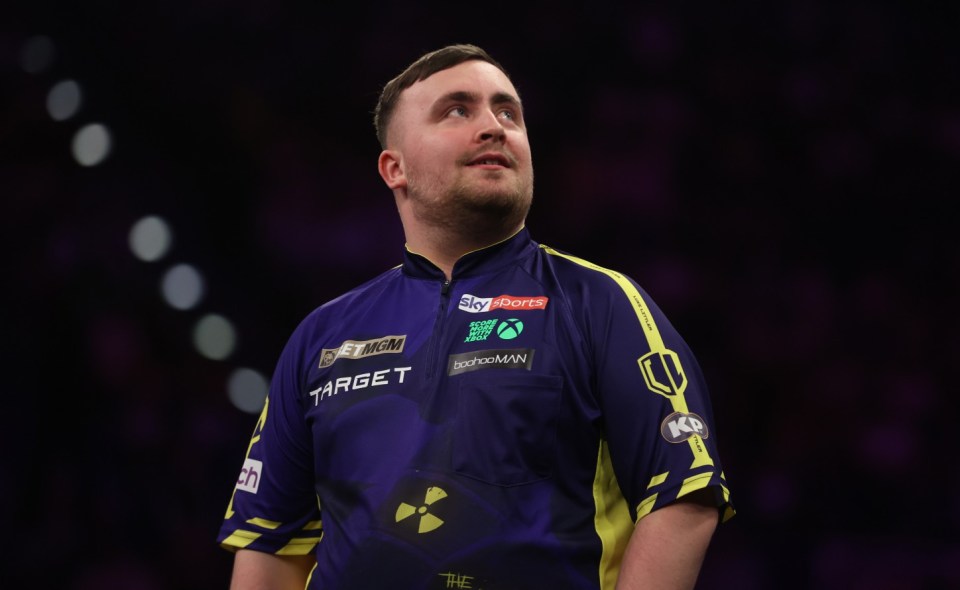 BIRMINGHAM, ENGLAND - MAY 01: Luke Littler during his match against Nathan Aspinall at Utilita Arena Birmingham on May 01, 2025 in Birmingham, England. (Photo by Nathan Stirk/Getty Images)