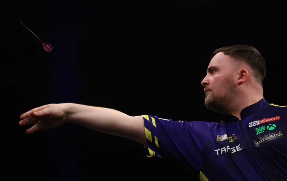 BIRMINGHAM, ENGLAND - MAY 01: Luke Littler during his match against Nathan Aspinall at Utilita Arena Birmingham on May 01, 2025 in Birmingham, England. (Photo by Nathan Stirk/Getty Images)
