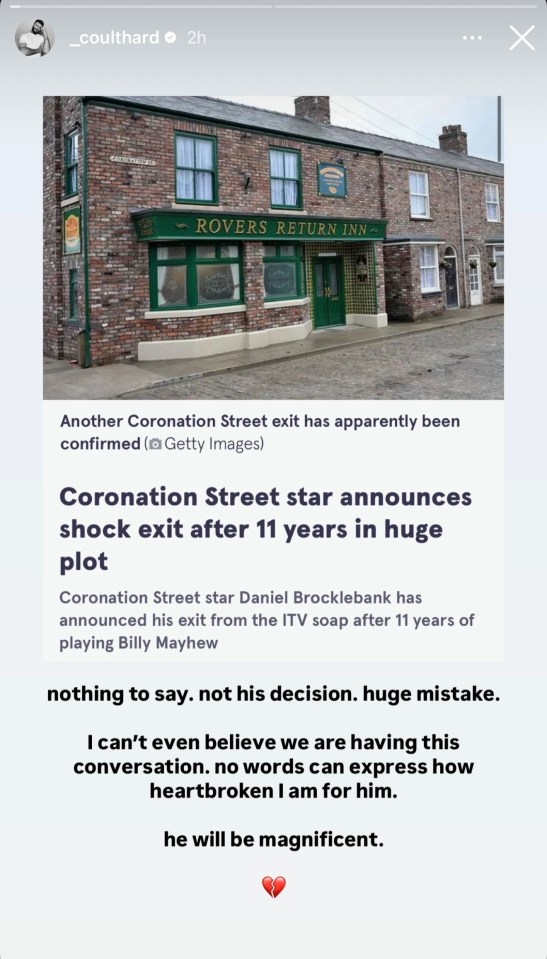 Screenshot of a Coronation Street news story about an actor's departure.