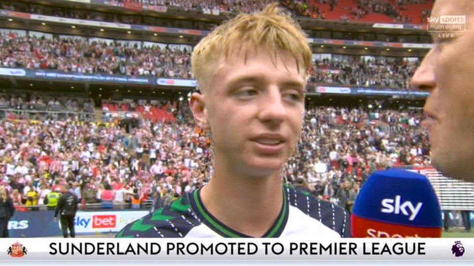 Sunderland player interviewed after promotion to the Premier League.