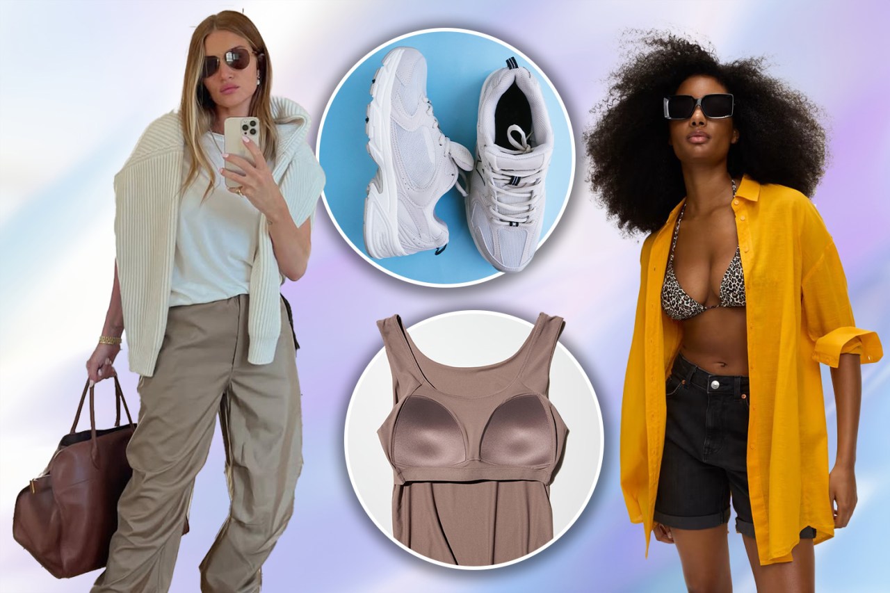Collage of clothing and accessories.