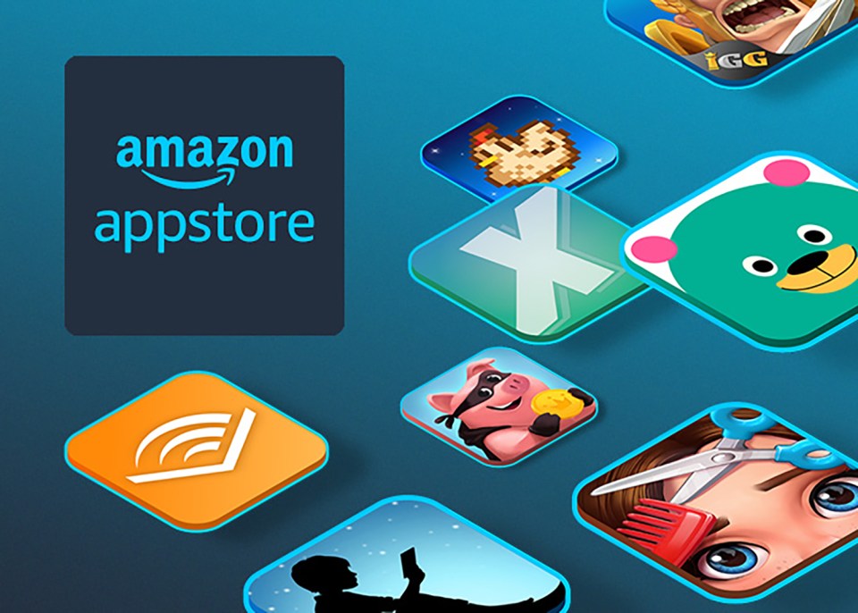 Amazon Appstore with various app icons.