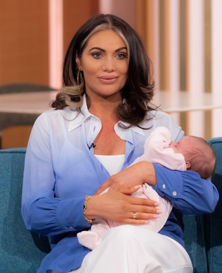 Amy Childs holding her baby, Billy River Delbosq, on This Morning.