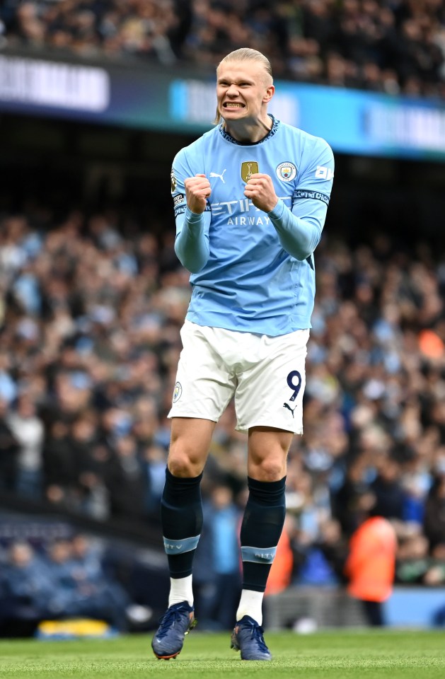 Erling Haaland of Manchester City celebrating a goal.