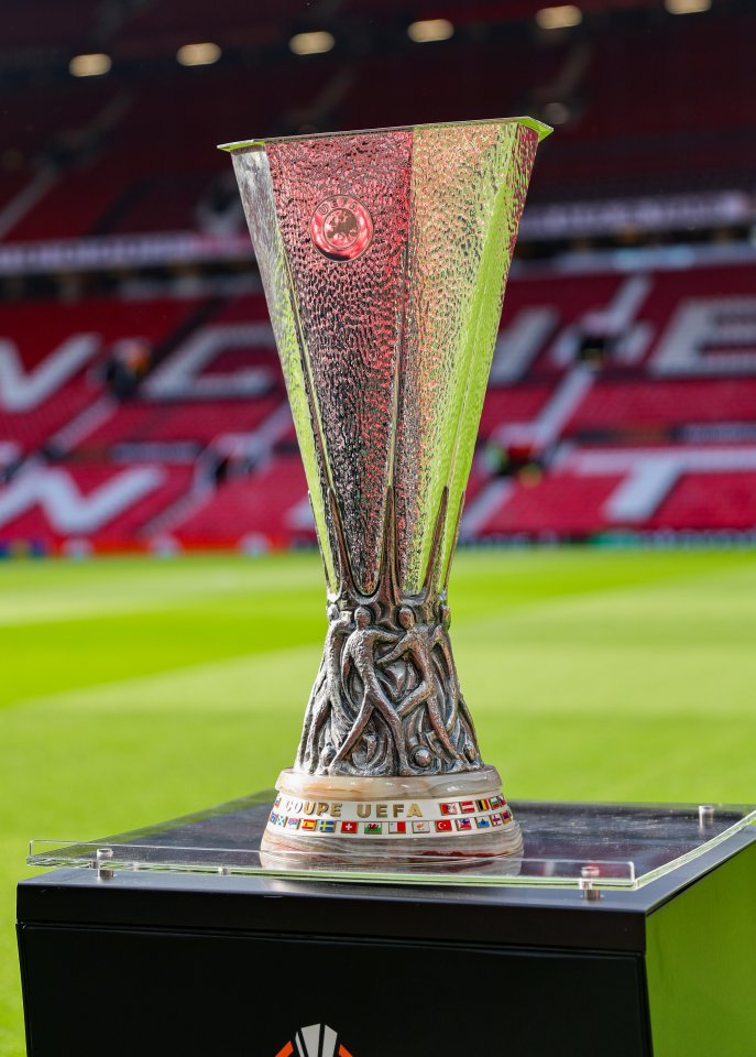 Europa League trophy on display at Old Trafford.