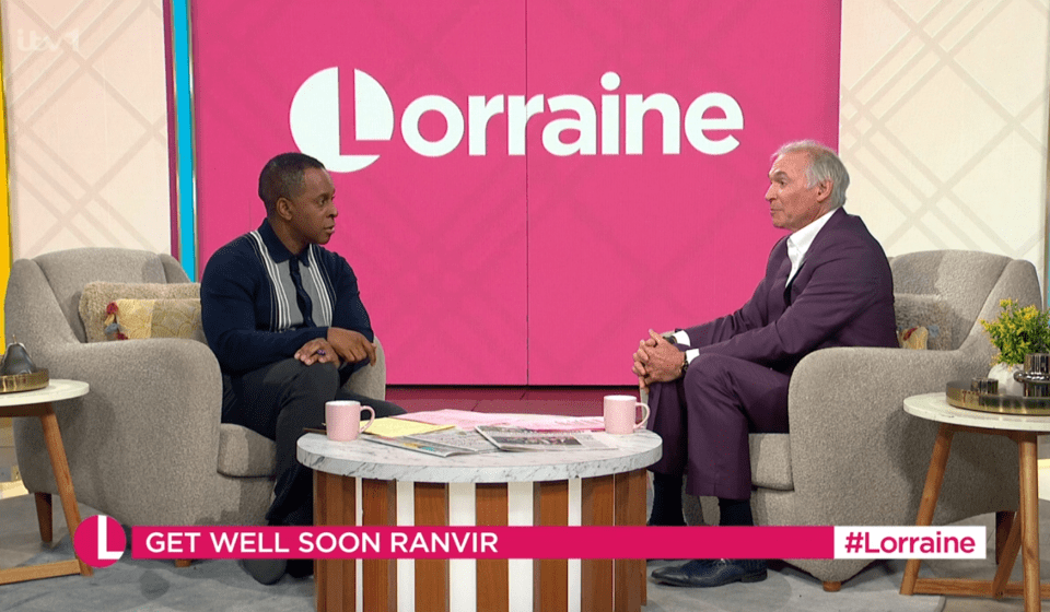 Ranvir Singh on the Lorraine show discussing his health update after emergency surgery.