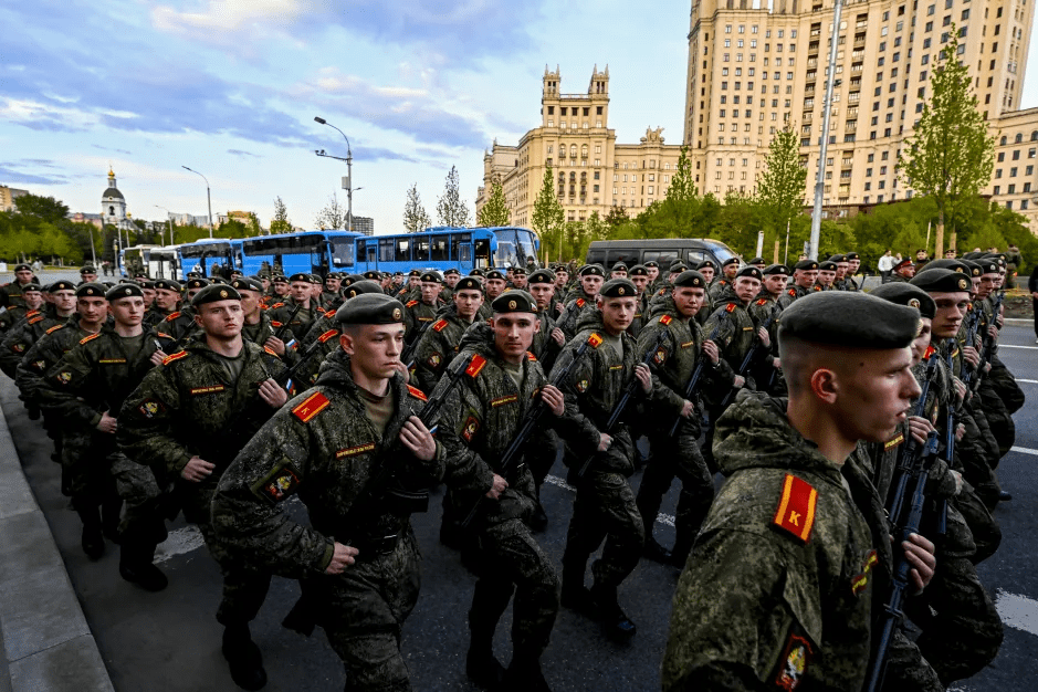 Soldiers marching in formation.