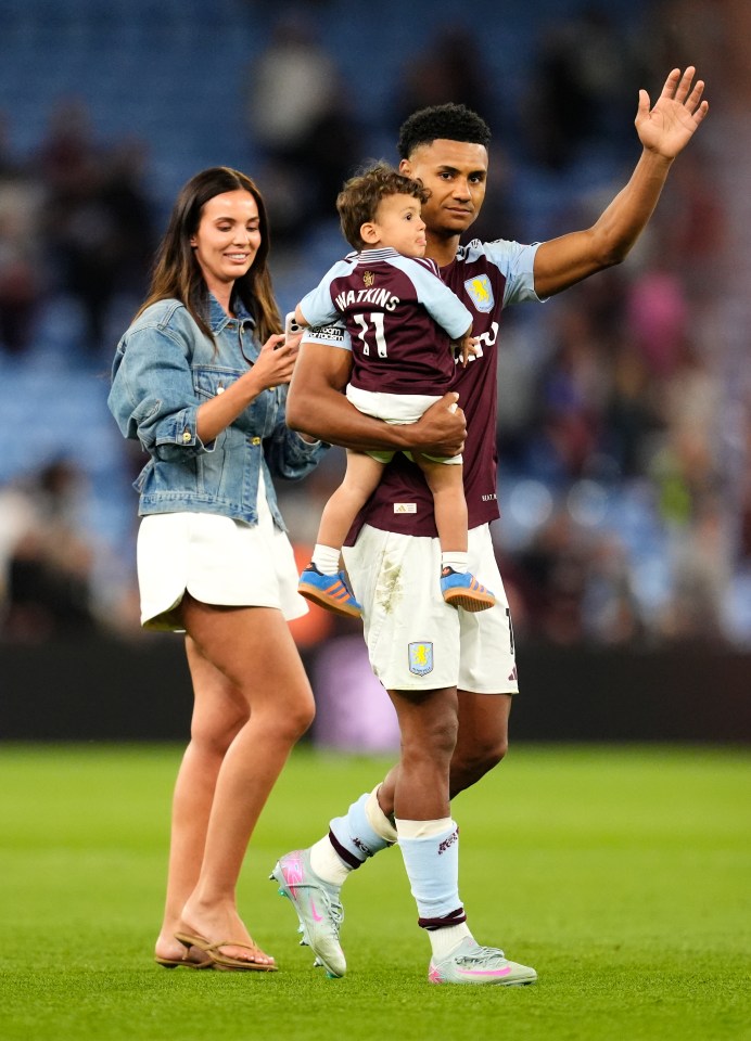 Aston Villa's Ollie Watkins with his family after a soccer match.