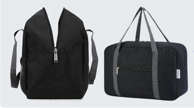 Two black duffel bags.