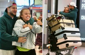 JoJo Siwa and Chris Hughes put on loved-up display as he meets her at airport